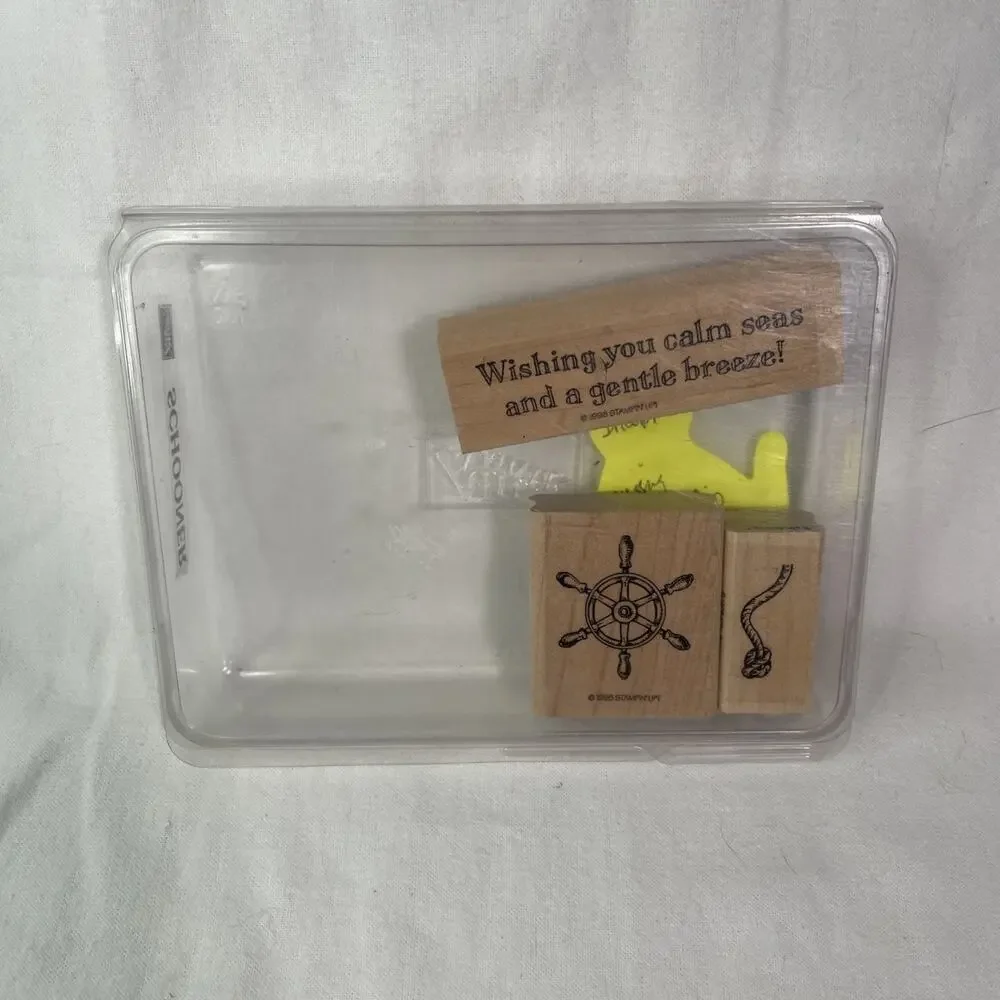 Stampin Up Schooner 3 Stamps Ship Wheel Rope Knot, Saying Missing Tall Ship.